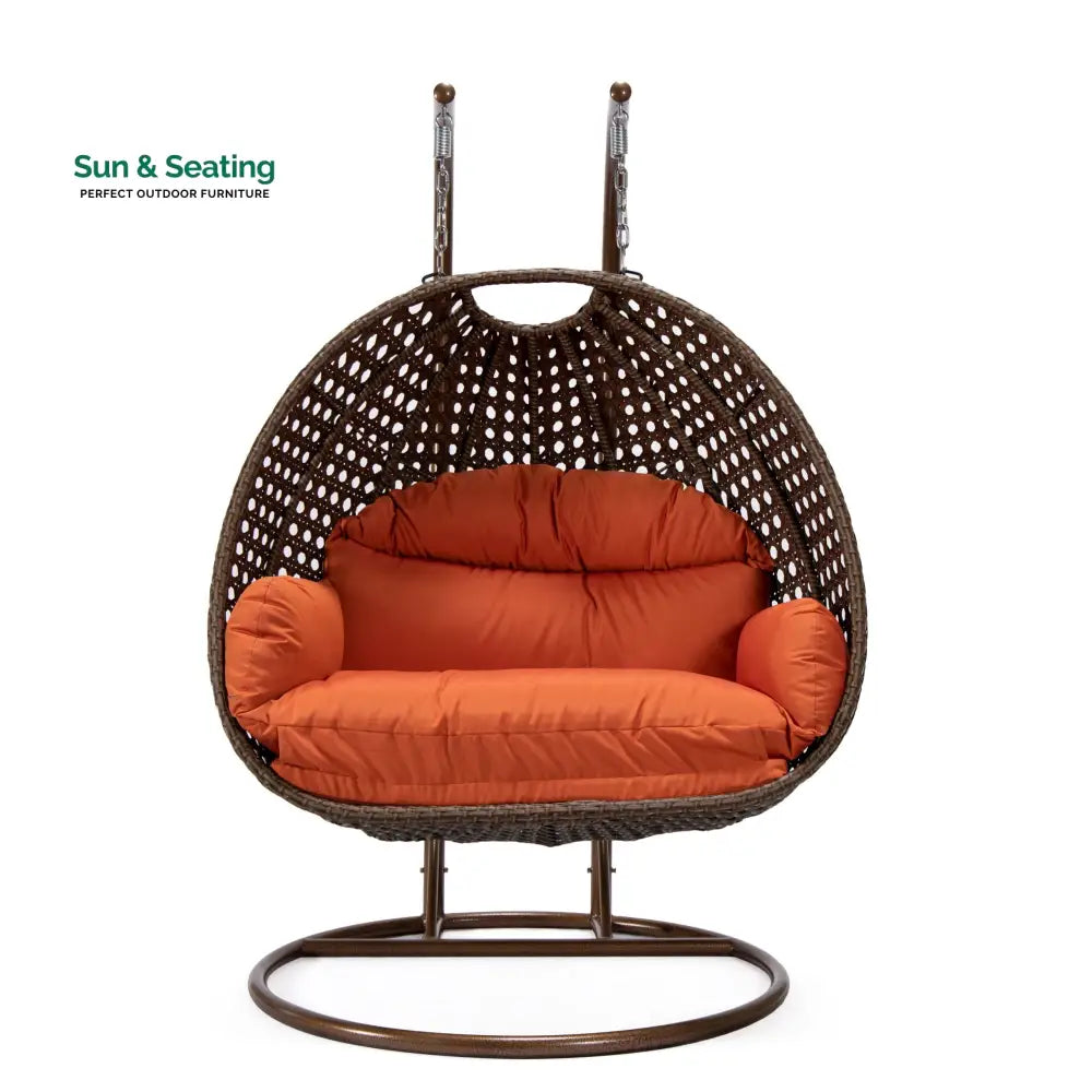 Longo Double Seater Hanging Swing With Stand For Balcony Garden Swing (Brown) Swings