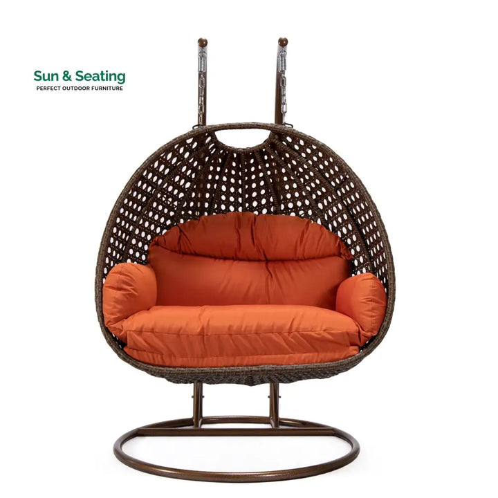 Longo Double Seater Hanging Swing With Stand For Balcony Garden Swing (Brown) Swings