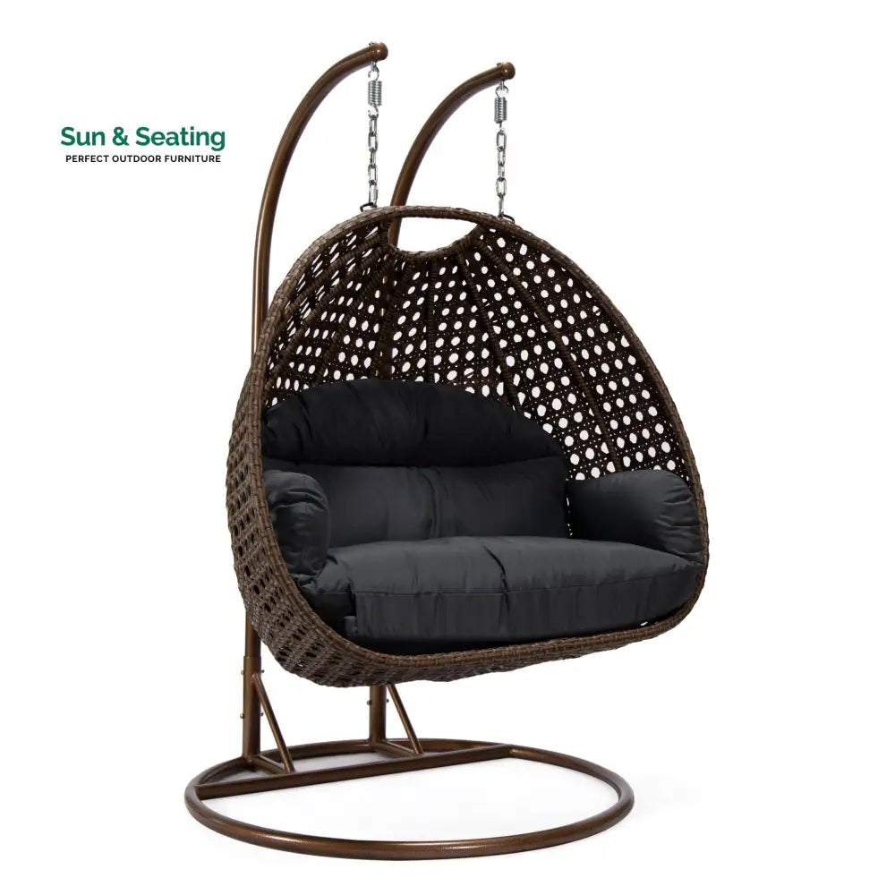 Longo Double Seater Hanging Swing With Stand For Balcony Garden Swing (Brown) Swings