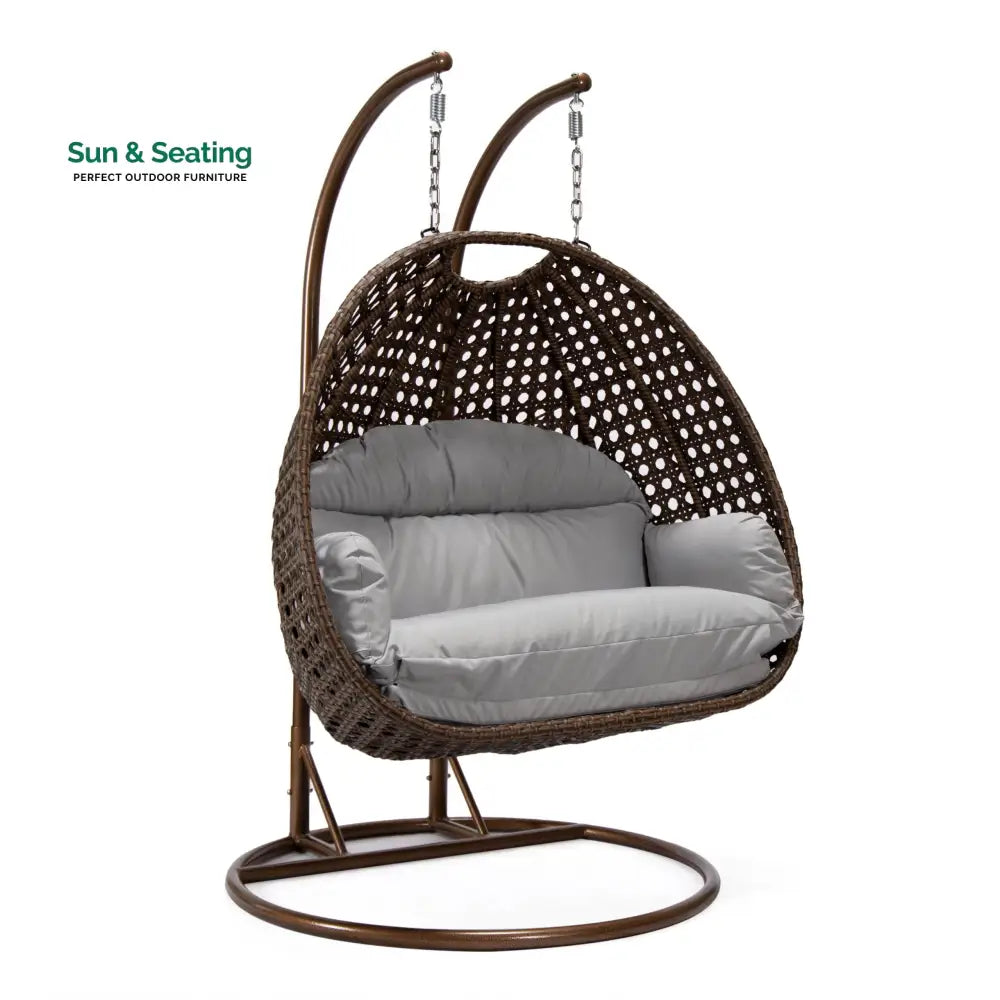Longo Double Seater Hanging Swing With Stand For Balcony Garden Swing (Brown) Swings