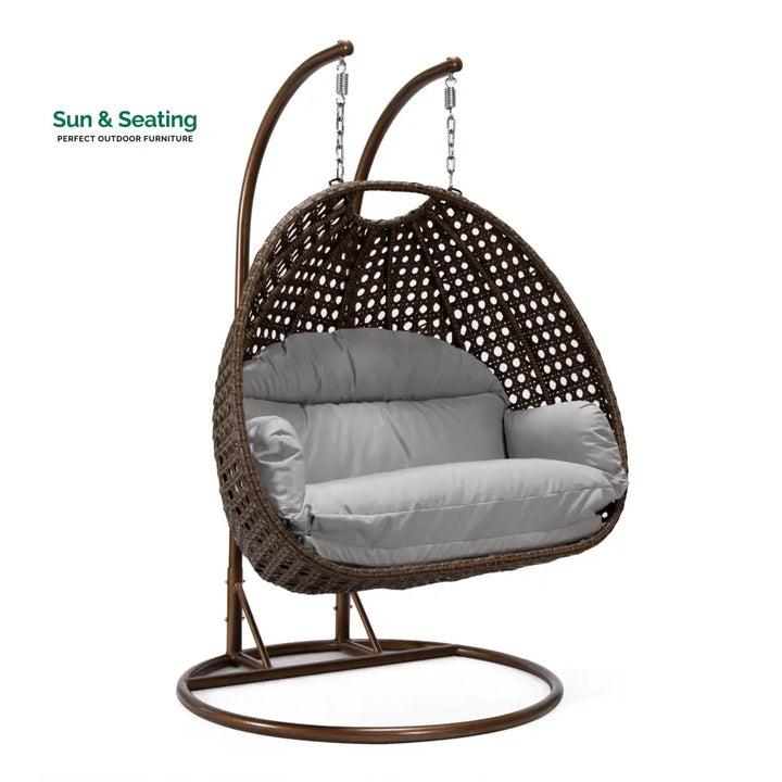 Longo Double Seater Hanging Swing With Stand For Balcony Garden Swing (Brown) Swings