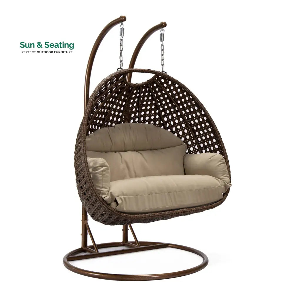 Longo Double Seater Hanging Swing With Stand For Balcony Garden Swing (Brown) Swings