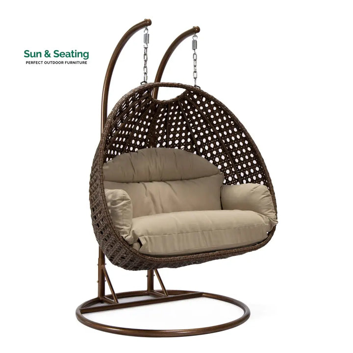 Longo Double Seater Hanging Swing With Stand For Balcony Garden Swing (Brown) Swings