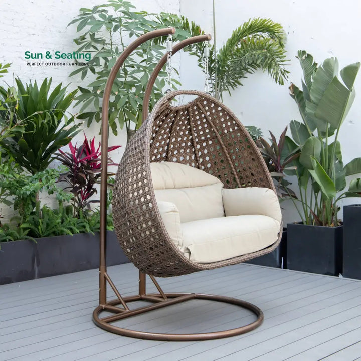 Longo Double Seater Hanging Swing With Stand For Balcony Garden Swing (Brown) Swings