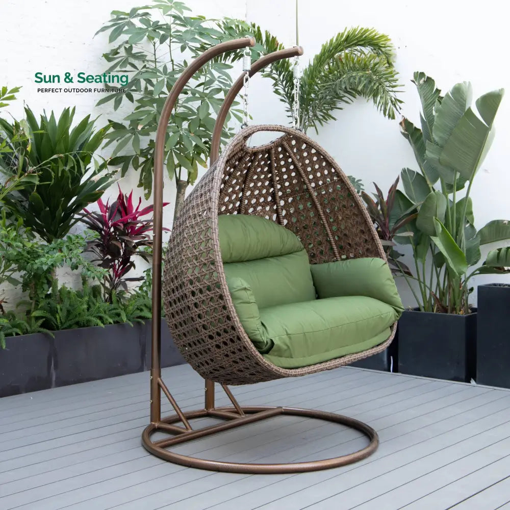 Longo Double Seater Hanging Swing With Stand For Balcony Garden Swing (Brown) Swings
