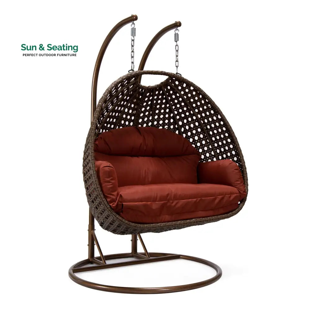 Longo Double Seater Hanging Swing With Stand For Balcony Garden Swing (Brown) Swings