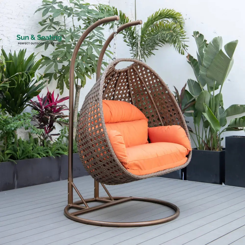 Longo Double Seater Hanging Swing With Stand For Balcony Garden Swing (Brown) Swings