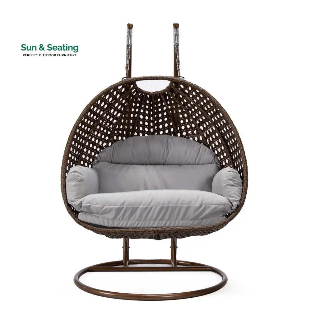 Longo Double Seater Hanging Swing With Stand For Balcony Garden Swing (Brown) Swings
