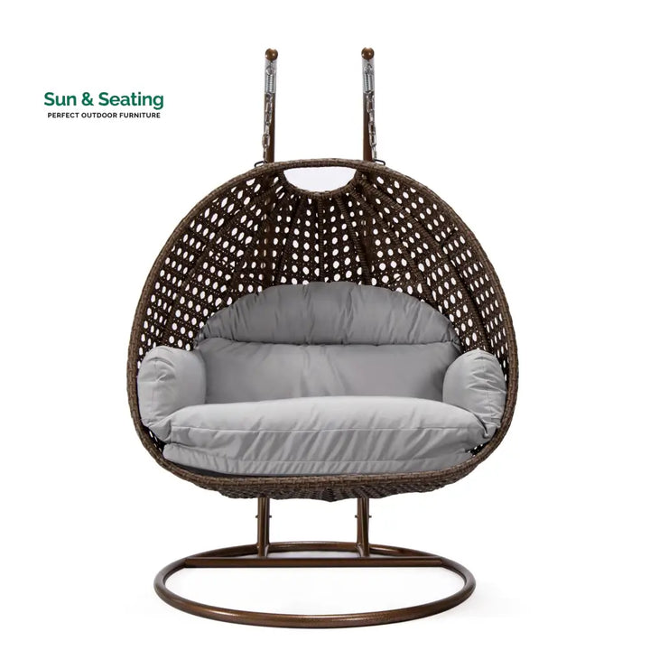 Longo Double Seater Hanging Swing With Stand For Balcony Garden Swing (Brown) Swings