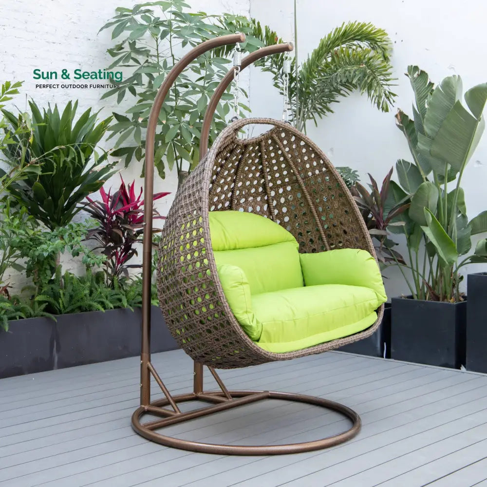 Longo Double Seater Hanging Swing With Stand For Balcony Garden Swing (Brown) Swings