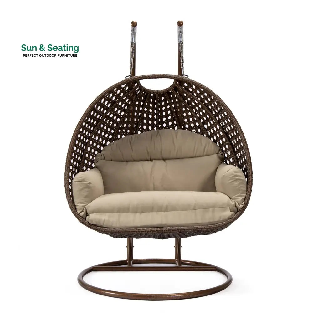 Longo Double Seater Hanging Swing With Stand For Balcony Garden Swing (Brown) Swings