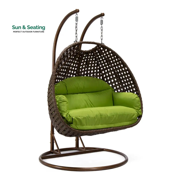 Longo Double Seater Hanging Swing With Stand For Balcony Garden Swing (Brown) Swings