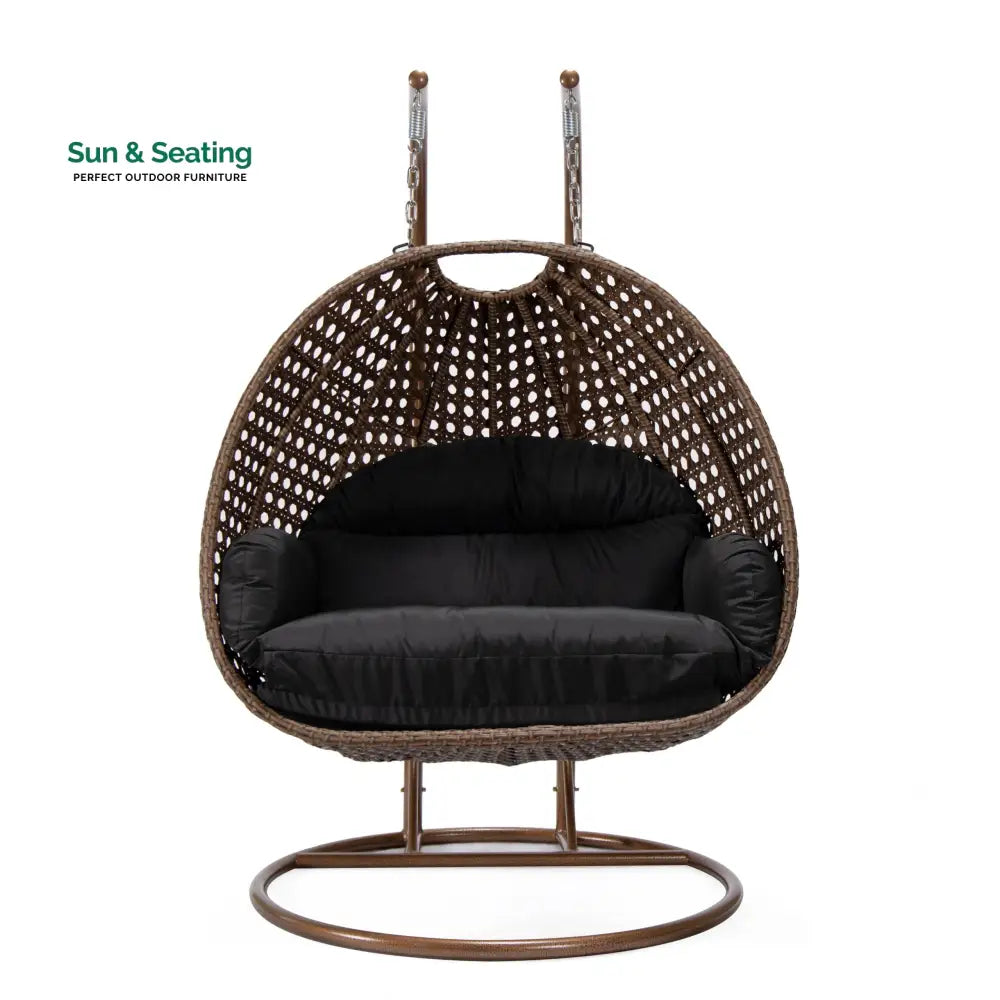 Longo Double Seater Hanging Swing With Stand For Balcony Garden Swing (Brown) Swings