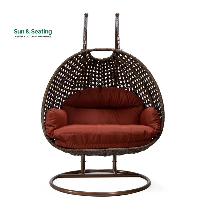 Longo Double Seater Hanging Swing With Stand For Balcony Garden Swing (Brown) Swings