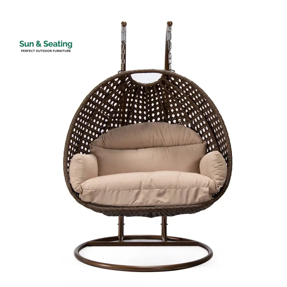 Longo Double Seater Hanging Swing With Stand For Balcony Garden Swing (Brown) Swings