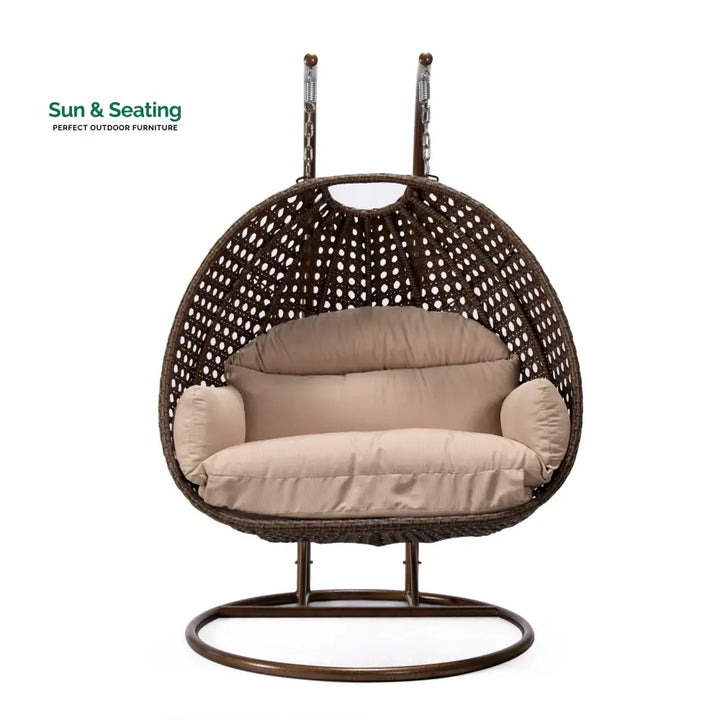 Longo Double Seater Hanging Swing With Stand For Balcony Garden Swing (Brown) Swings