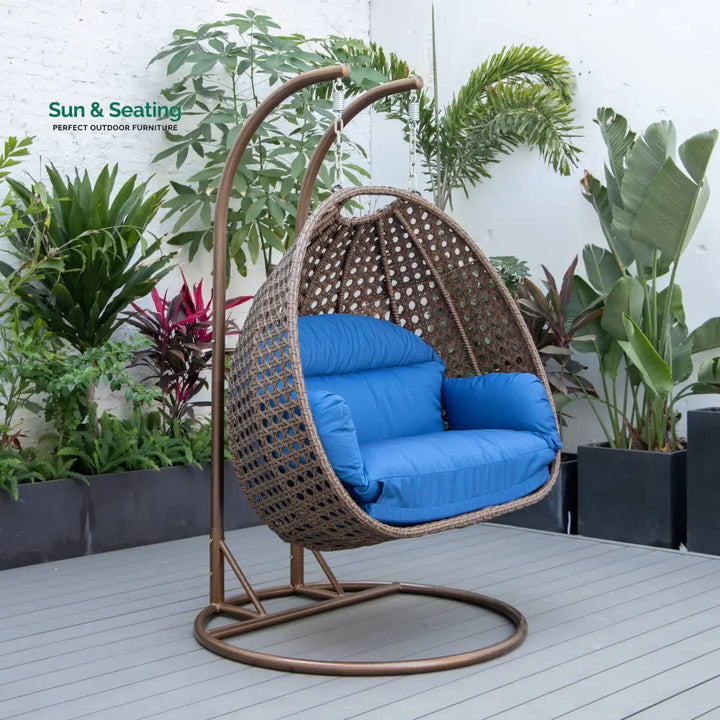 Longo Double Seater Hanging Swing With Stand For Balcony Garden Swing (Brown) Swings