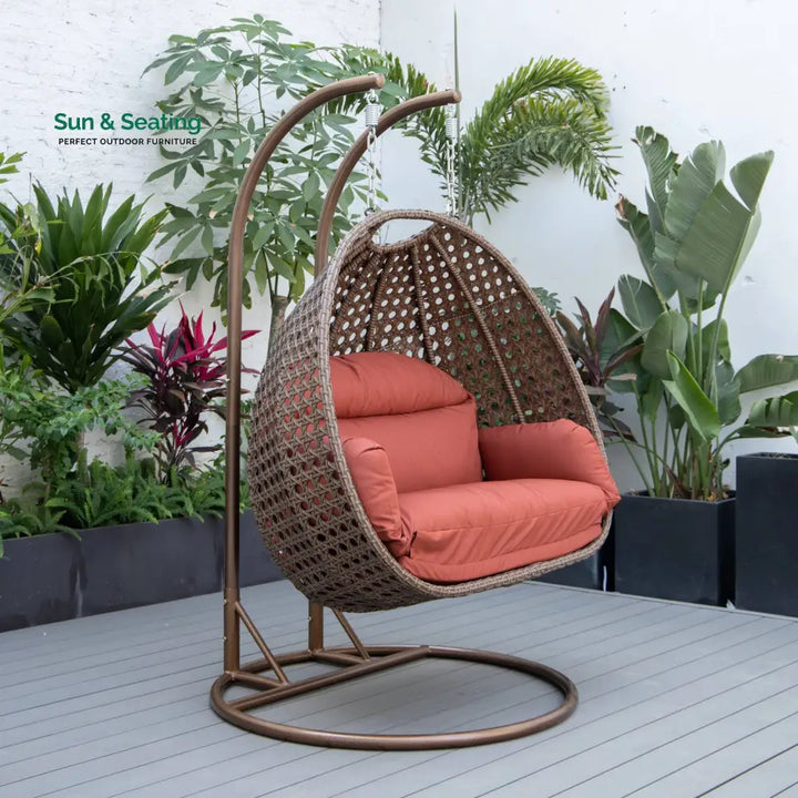Longo Double Seater Hanging Swing With Stand For Balcony Garden Swing (Brown) Swings
