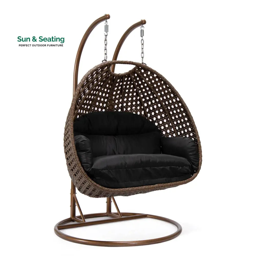 Longo Double Seater Hanging Swing With Stand For Balcony Garden Swing (Brown) Swings