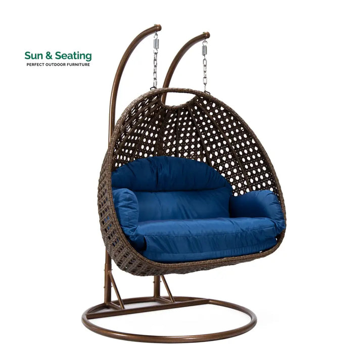 Longo Double Seater Hanging Swing With Stand For Balcony Garden Swing (Brown) Swings