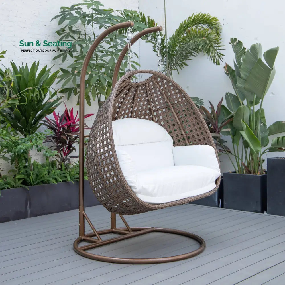 Longo Double Seater Hanging Swing With Stand For Balcony Garden Swing (Brown) Swings