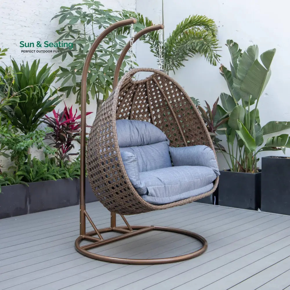 Longo Double Seater Hanging Swing With Stand For Balcony Garden Swing (Brown) Swings