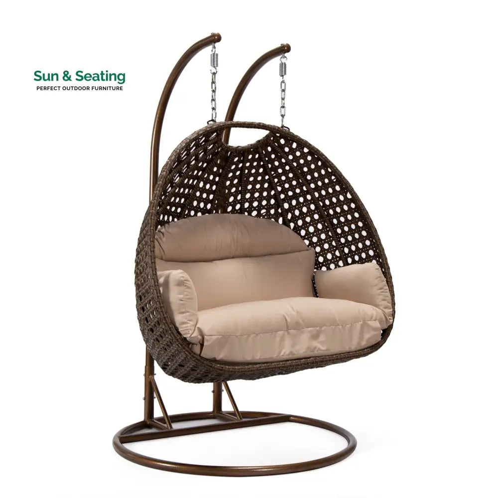 Longo Double Seater Hanging Swing With Stand For Balcony Garden Swing (Brown) Swings