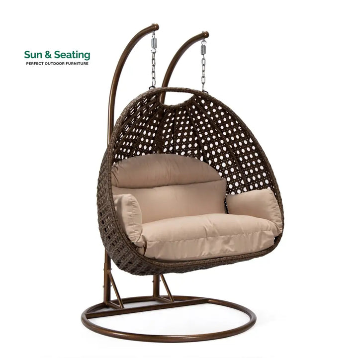 Longo Double Seater Hanging Swing With Stand For Balcony Garden Swing (Brown) Swings