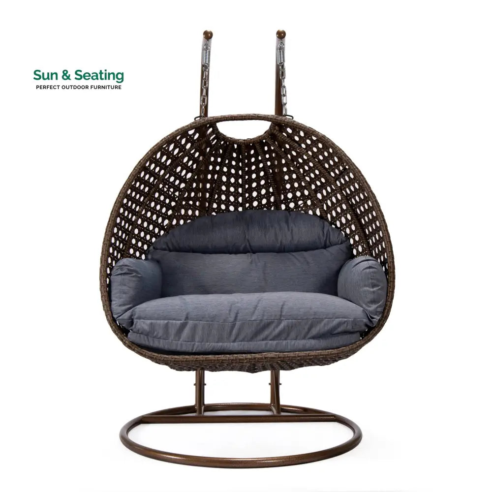 Longo Double Seater Hanging Swing With Stand For Balcony Garden Swing (Brown) Swings