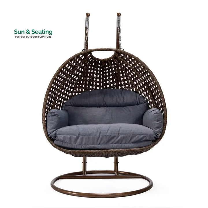 Longo Double Seater Hanging Swing With Stand For Balcony Garden Swing (Brown) Swings