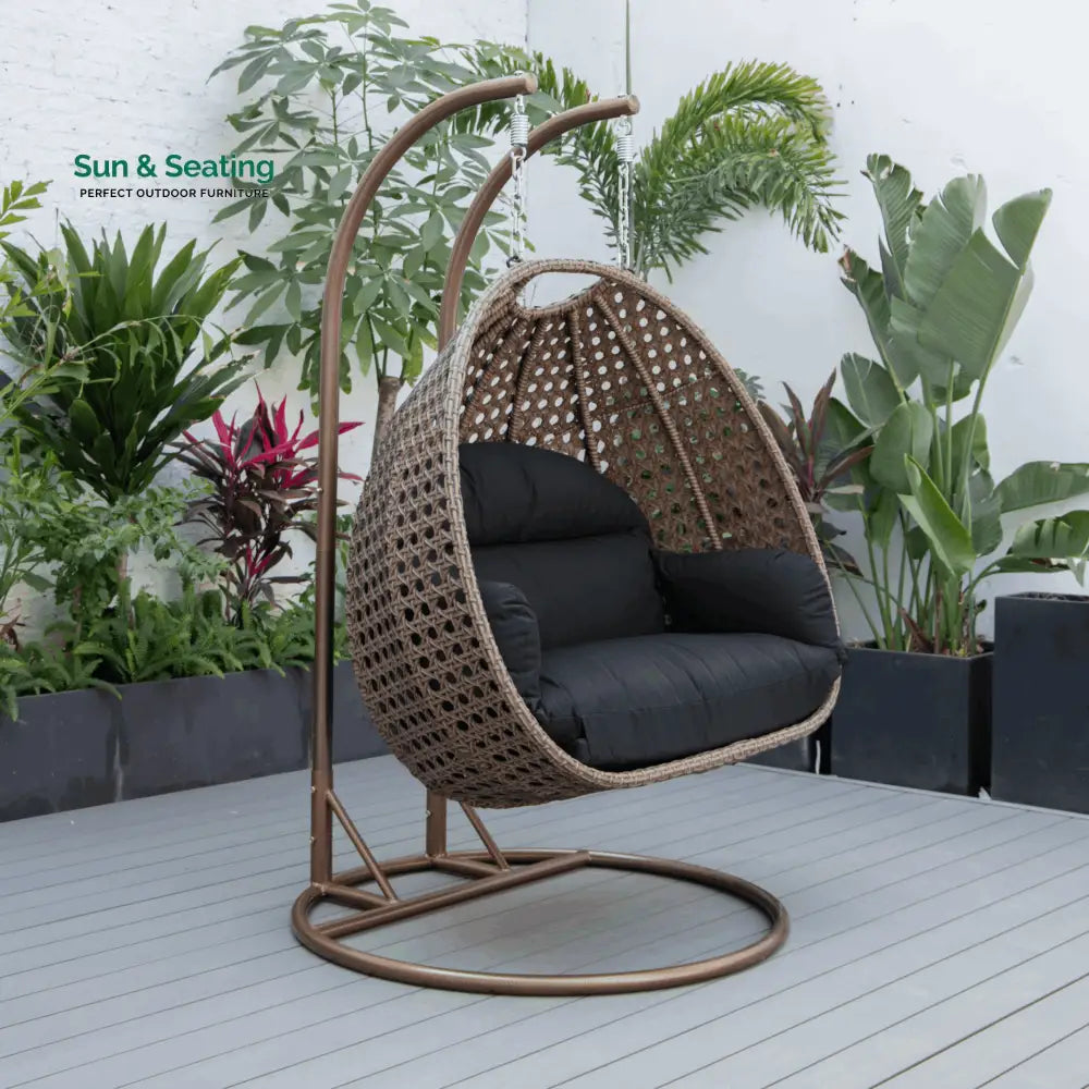 Longo Double Seater Hanging Swing With Stand For Balcony Garden Swing (Brown) Swings