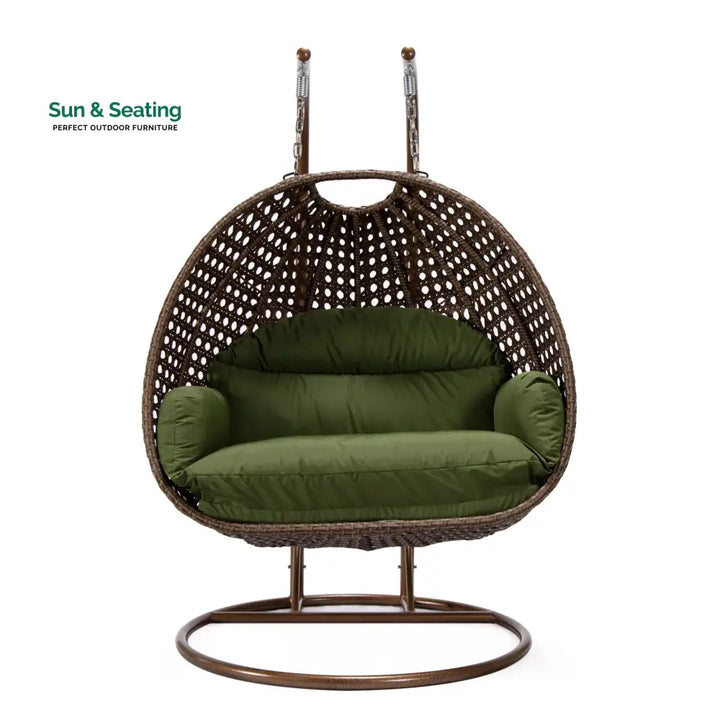 Longo Double Seater Hanging Swing With Stand For Balcony Garden Swing (Brown) Swings
