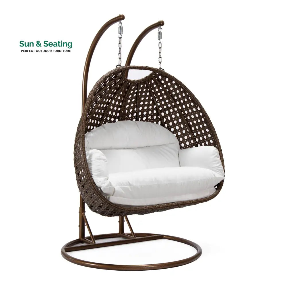 Longo Double Seater Hanging Swing With Stand For Balcony Garden Swing (Brown) Swings