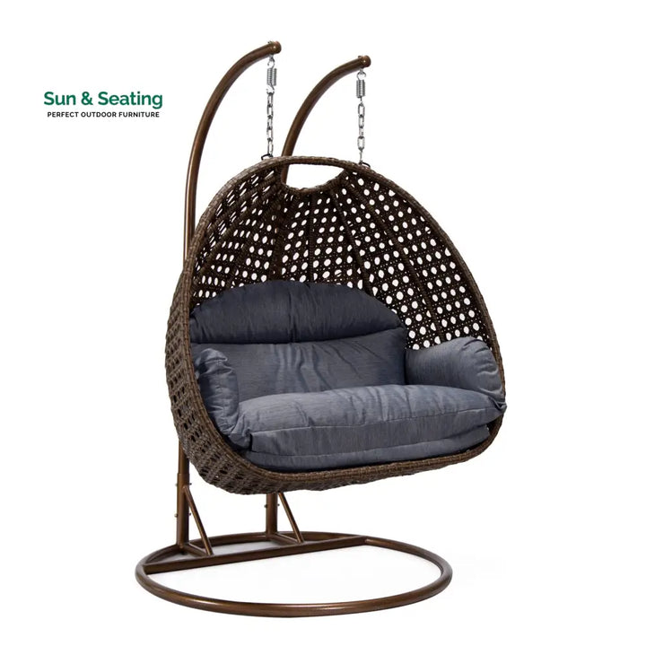 Longo Double Seater Hanging Swing With Stand For Balcony Garden Swing (Brown) Swings