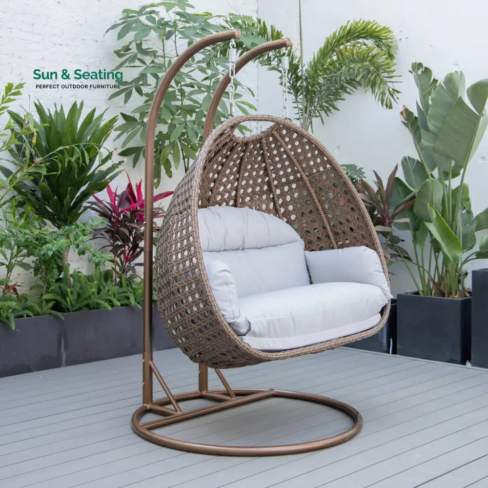 Longo Double Seater Hanging Swing With Stand For Balcony Garden Swing (Brown) Swings