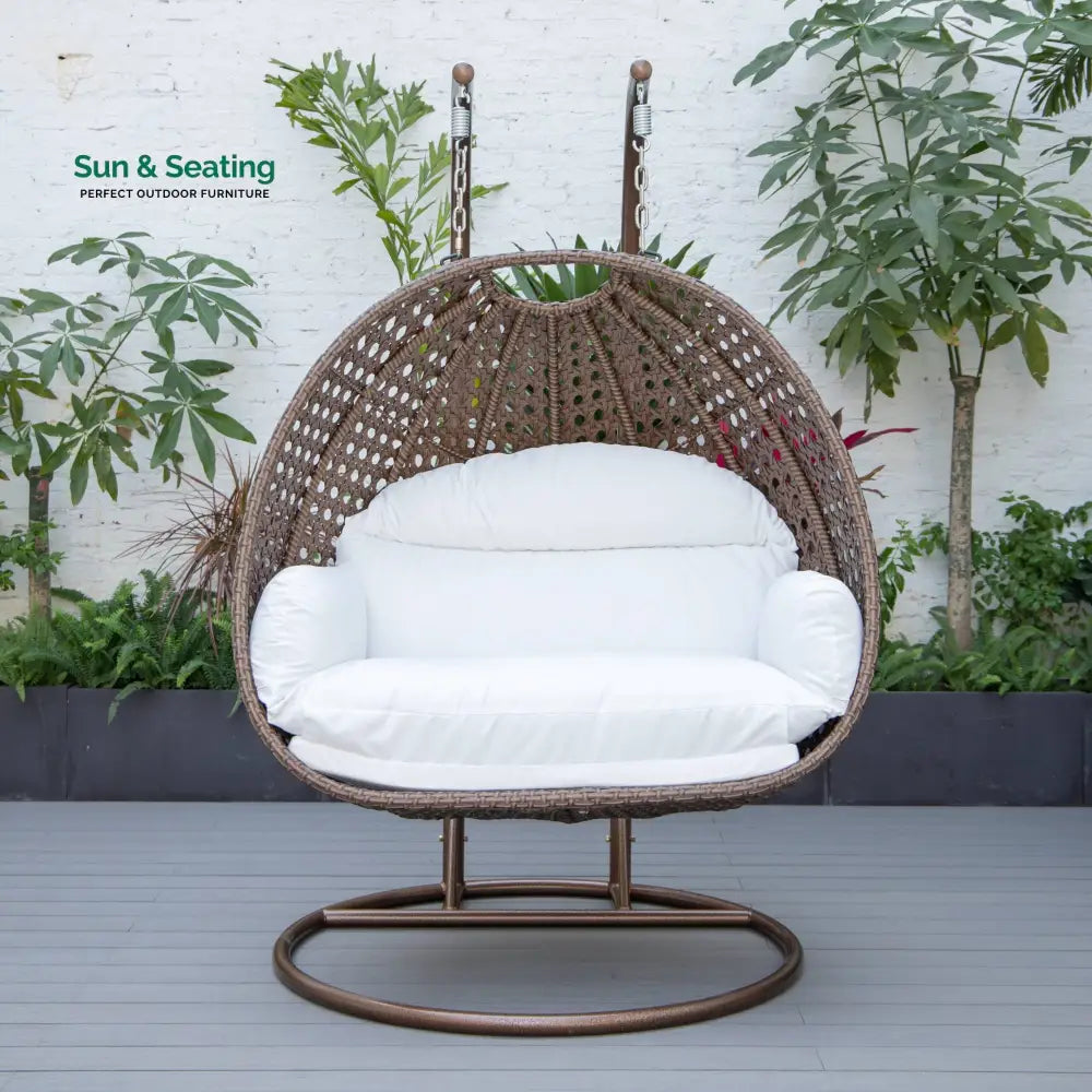 Longo Double Seater Hanging Swing With Stand For Balcony Garden Swing (Brown) White Swings