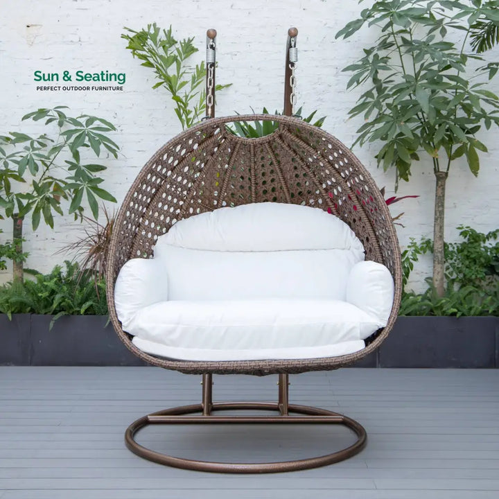 Longo Double Seater Hanging Swing With Stand For Balcony Garden Swing (Brown) White Swings