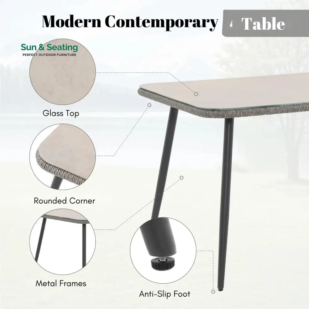 Lopa 7-Piece Outdoor Patio Dining Set with Rope Chairs &amp; Glass Top Table Dining Set