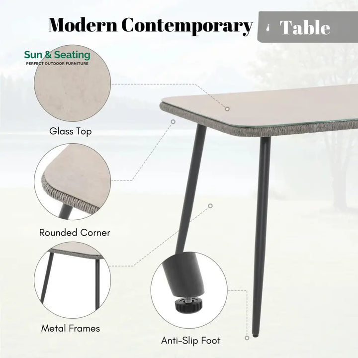 Lopa 7-Piece Outdoor Patio Dining Set with Rope Chairs &amp; Glass Top Table Dining Set