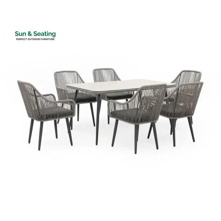 Lopa 7-Piece Outdoor Patio Dining Set with Rope Chairs &amp; Glass Top Table Dining Set