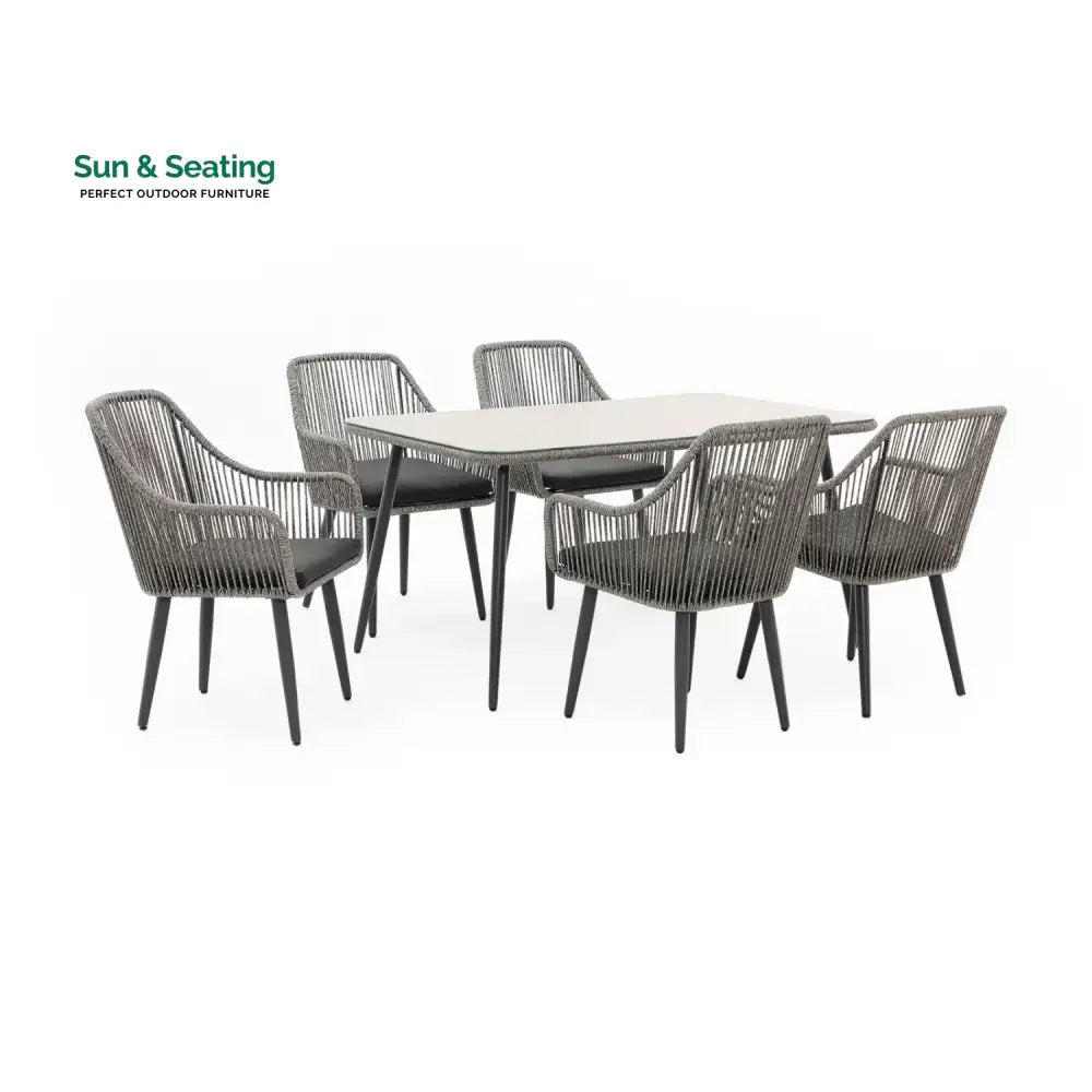 Lopa 7-Piece Outdoor Patio Dining Set with Rope Chairs &amp; Glass Top Table Dining Set