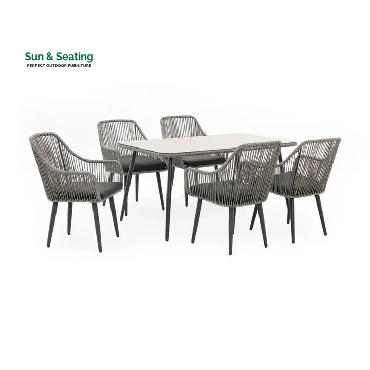 Lopa 7-Piece Outdoor Patio Dining Set with Rope Chairs &amp; Glass Top Table Dining Set