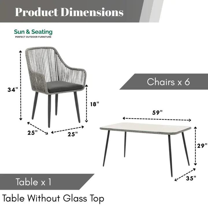 Lopa 7-Piece Outdoor Patio Dining Set with Rope Chairs &amp; Glass Top Table Dining Set