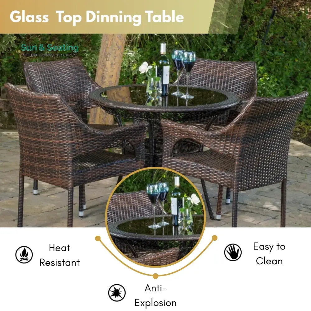 Lopamudra Outdoor All-Weather Resistant Rattan Wicker 5-Piece Dining Set Dining Set