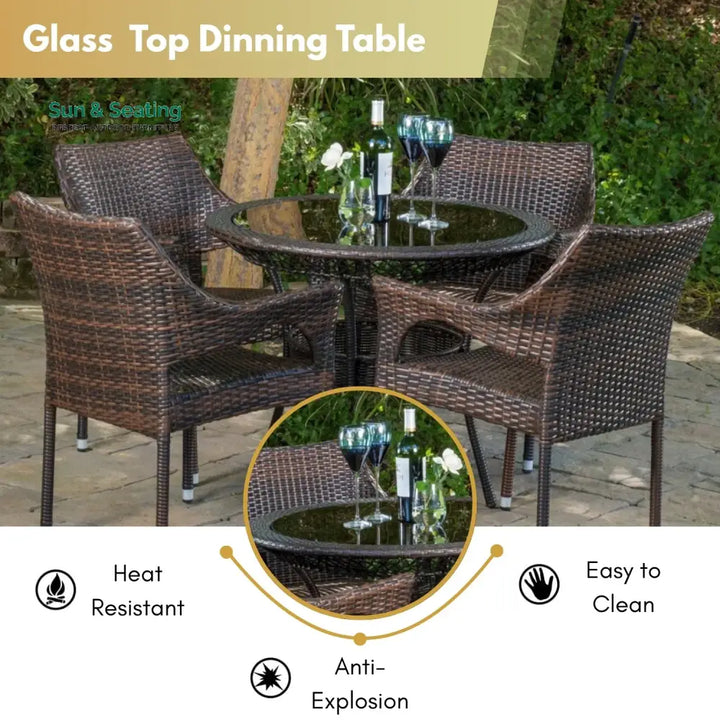 Lopamudra Outdoor All-Weather Resistant Rattan Wicker 5-Piece Dining Set Dining Set