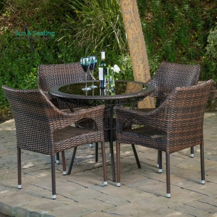 Lopamudra Outdoor All-Weather Resistant Rattan Wicker 5-Piece Dining Set Dining Set