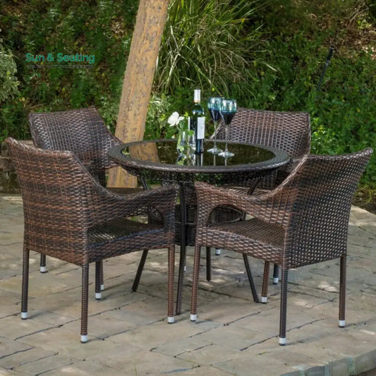 Lopamudra Outdoor All-Weather Resistant Rattan Wicker 5-Piece Dining Set Dining Set