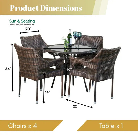 Lopamudra Outdoor All-Weather Resistant Rattan Wicker 5-Piece Dining Set Dining Set