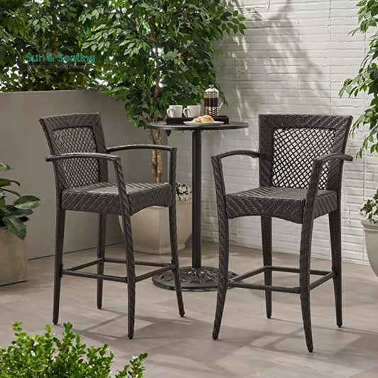 Lorenzo Outdoor Patio Bar Chair 2 Chairs For Balcony (Brown) Bar Sets