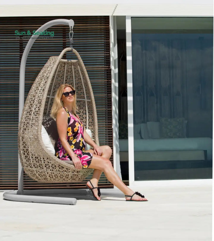 Lorenzo Single Seater Hanging Swing With Stand For Balcony Garden Swing (Silver) Swings